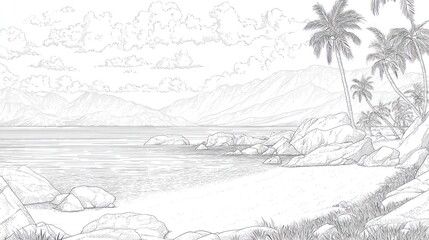 Obraz premium Tropical beach scene drawing