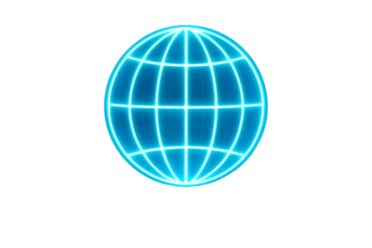 A glowing, luminous, bright blue globe against a plain backdrop. It symbolizes connectivity and global reach. The clean lines and bright color suggest modernity and technological advancement