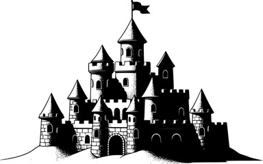 Obraz premium Sandcastle with flag silhouette,