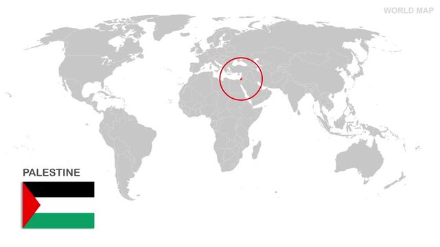 Palestine Map Video, highlighted in world map with national flag and borders, perfect for presentations, travel, education, geography, and global studies.