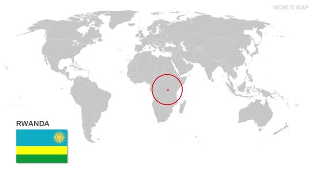 Rwanda Map Video, highlighted in world map with national flag and borders, perfect for presentations, travel, education, geography, and global studies.