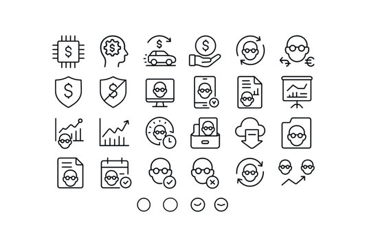 vector outline icons Retirement (Advanced) retirement smart retirement ai retirement auto retirement manual retirement synced retirement unsynced retirement secure retirement unsecure.