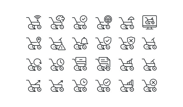 vector outline icons Plow (Advanced) plow smart plow ai plow auto plow manual plow monitor plow tracker plow alert plow notify plow secure plow unsecure plow backup plow restore plow.