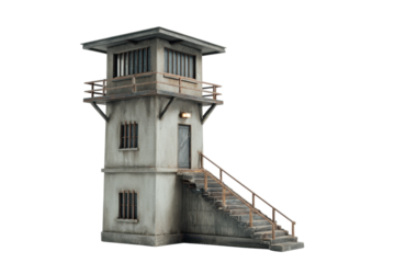Concrete Prison Watchtower Isolated on Transparent Background
