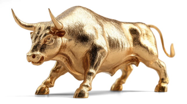 Golden bull illustration on white background. Stock market concept