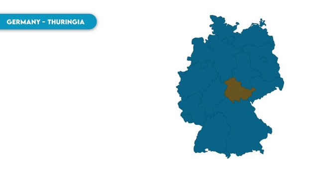 Thuringia Map Video, Germany map, Political Map of Germany, national flag and borders, perfect for presentations, travel, education, geography, and global studies.