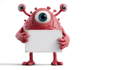 A burnt orange lizard holding a jagged-edged white sign