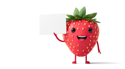 cute cartoon-style strawberry with exaggerated surprised expression
