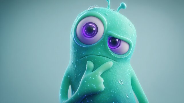 curious cartoon-style mint green alien