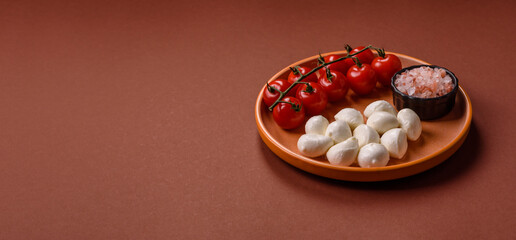 Mozzarella cheese balls, fresh white mini slices for Mediterranean food. Mozzarella cheese