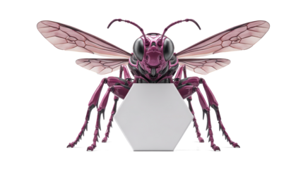 dark magenta alien with insect-like wings, a narrow wasp waist, and compound eyes