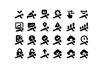 Naklejka premium vector solid black filled icons Pushups (Advanced) pushups smart pushups ai pushups auto pushups manual pushups synced pushups unsynced pushups monitor pushups track pushups alert pushups.