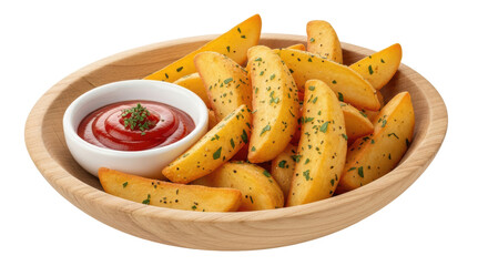 Isolated Potato Wedges with Ketchup Dip
