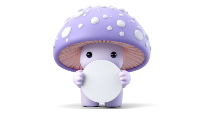 mushroom-shaped lavender alien with glowing spores and tiny blinking eyes