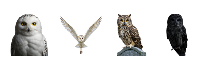 Realistic Owl Collection – Snowy, Barn, Horned, and Dark Owls