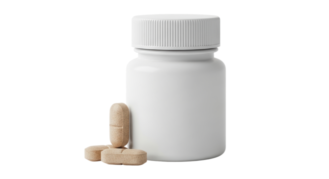 Isolated Medicine Bottle and Pills