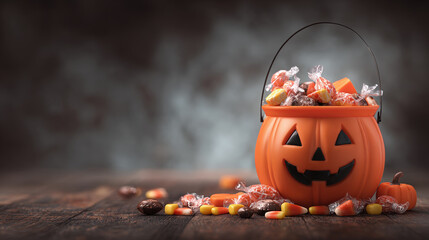 Halloween Jack o Lantern orange bucket with candy