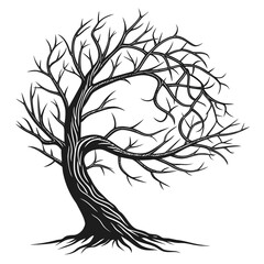 Tree branches spiraling into shattered crown silhouette