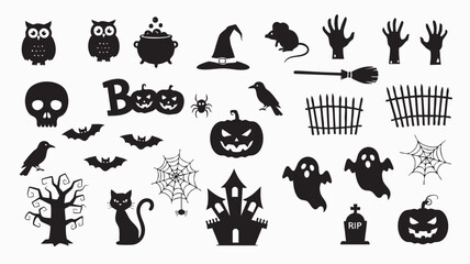 Halloween Silhouette Mega Pack – Ghosts, Skeletons, Haunted Houses, Bats, Pumpkins & More in Black Graphics for Party Decor & Digital Design