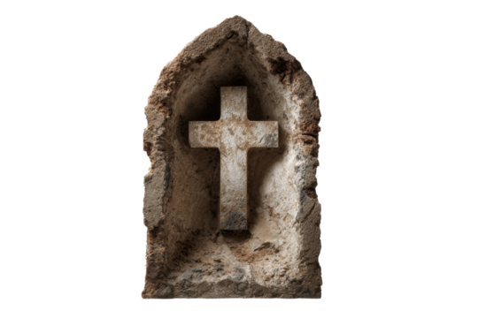 Rustic Stone Cross in Carved Chambranle Niche - Powered by Adobe