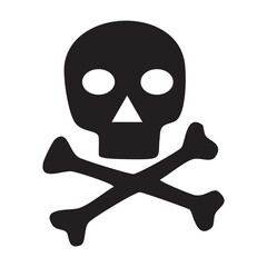 Skull and Crossbones Icon – Editable Black Silhouette Symbol for Danger, Poison, Toxic Warning Labels, Hazard Signs, and Digital Design Projects
