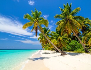 Obraz premium Tropical beach paradise with swaying palm trees