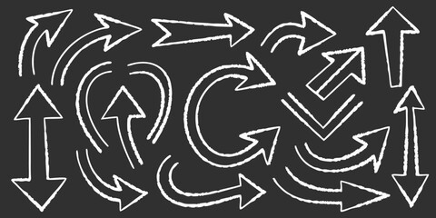 Collection of hand drawn chalk style arrows pointing in various directions on a dark background