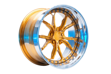 Gold Chrome Custom Car Wheel Rim on Transparent Background
