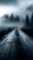 Foggy path in the mountains