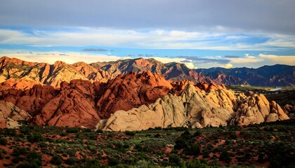 Colorful mountain range at sunset