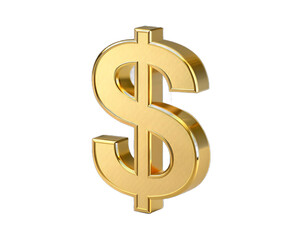 Golden dollar sign isolated on transparent background