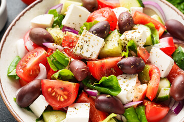 Greek salad with fresh vegetables, cheese and olive oil.