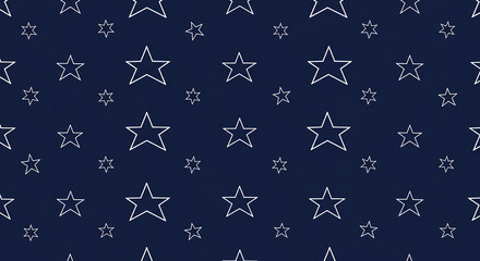 Fototapeta premium Seamless Pattern of White Outline Stars on Dark Blue Background – Minimalist Night Sky Design