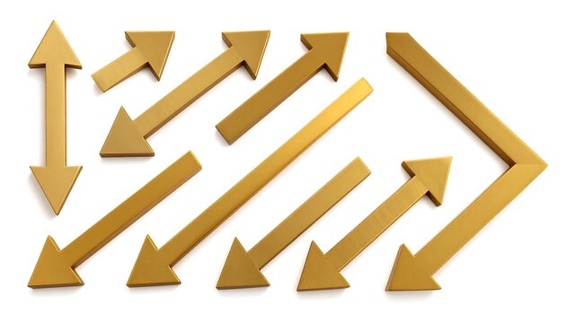 Gold arrows arranged in a complex pattern on a white background