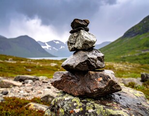 Stacked rocks in a mountain landscape