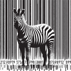 Obraz premium Conceptual Zebra Silhouette Against a Barcode Background Suggesting Identity and Data