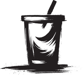 Minimalist Sumi-e Illustration of a Refreshing Beverage with Str