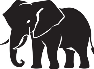 Fototapeta premium Black silhouette of an African elephant with white outlines against a white background animal wildlife