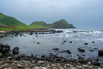 Giant's Causeway in Northern Ireland. Rock formations and basalt hexagonal columns on Coast of Atlantic Ocean near Bushmills