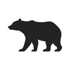 Obraz premium Cartoon grizzly bear silhouette logo. Black icon bear isolated on white background. Vector illustration side view