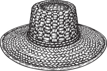Intricate Vueltiao Hat Illustration: A Detailed Black and White