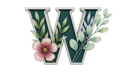 Isolated Floral Letter W