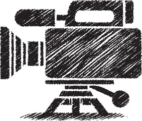 Obraz premium Black and White Sketchy Illustration of a Vintage Video Camera on a Tripod Stand