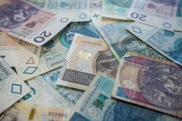Polish Zloty Banknotes Background – Colorful Money Bills of Poland in Close-Up Macro