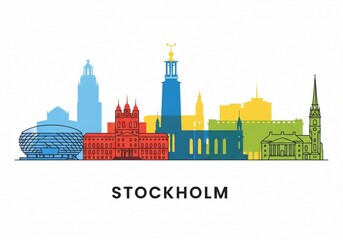 Colorful Stockholm City Skyline Vector Illustration Isolated on White Background