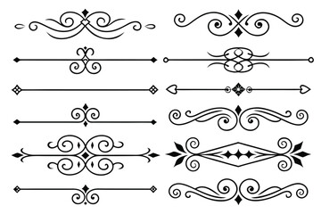 Obraz premium Collection of twelve black decorative dividers and ornaments with swirls and geometric shapes