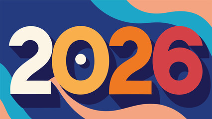 Abstract colorful numbers 2026 with flowing shapes on a blue background