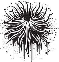 Abstract Black and White Ink Splatter Design with Swirls and Drips for Graphic Art