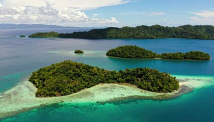 Fototapeta premium Aerial View of Lush Green Islands in a Tranquil Turquoise Ocean