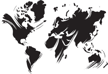 Abstract world map illustration with expressive brushstrokes and